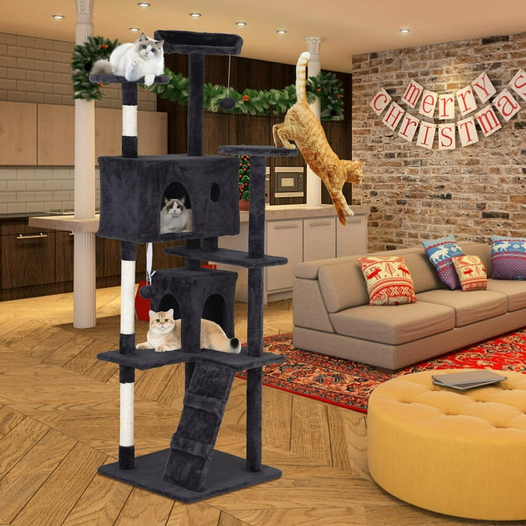 CL.HPAHKL 54In Cat Tree Tower for Large Cats Cat Climbing Tower Cat Scratching Tree with Cat Scratching Stand Big Cat Tree House Funny Toys for Kittens Pet Dark Gray Walmart