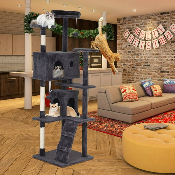 CL.HPAHKL 54In Cat Tree Tower for Large Cats, Cat Climbing Tower Cat Scratching Tree with Cat Scratching Stand, Big Cat Tree House Funny Toys for Kittens Pet(Light Gray)