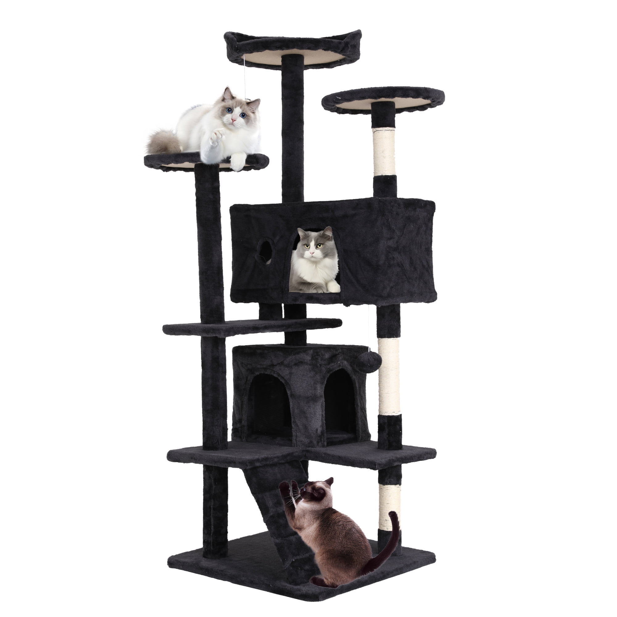 CL.HPAHKL 54In Multi-Level Cat Trees, Cat Tower with Durable Sisal-Covered Scratching for Kittens Posts Tall Cat Tree Cats Kitty Condo Activity Tree Center, Dark Gray