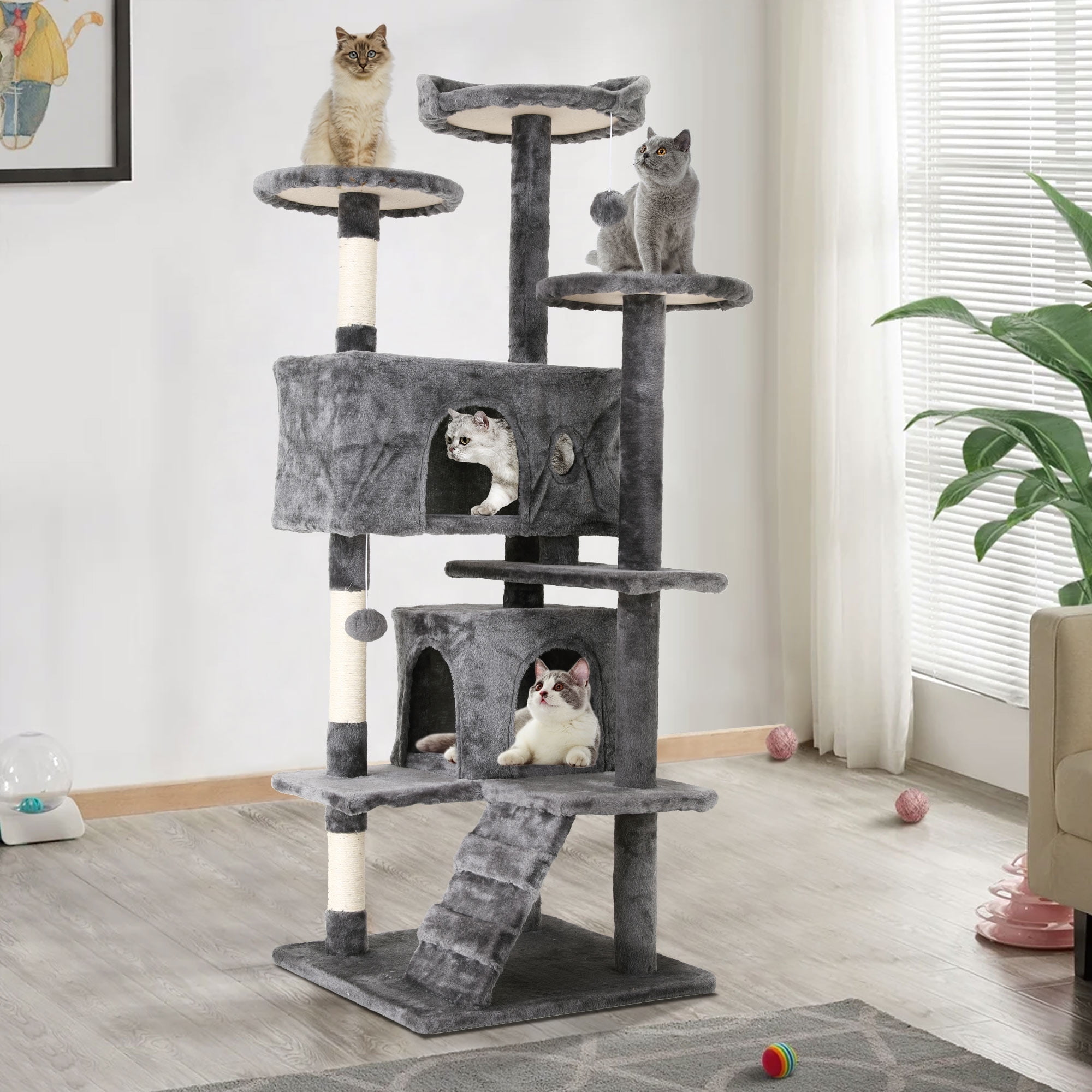 CL.HPAHKL 54in Cat Tree Tower, Multi-Level Cat Tower Furniture Activity Center with Platform Scratching Posts Stand House Condo and Toy, Cat Condos for Indoor Cats Kitten Activity Relaxing, Ashy
