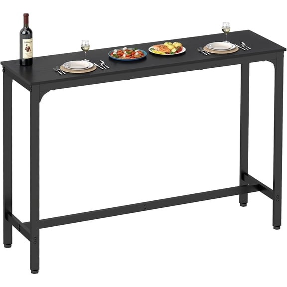 CL.HPAHKL 55" Bar Table, Narrow Pub Table Rectangular Counter Height Bar Table with Sturdy Metal Frame, Dining Table for Kitchen, Dining Room, Living Room, Black