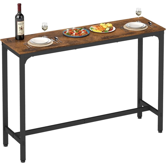 CL.HPAHKL 55" Bar Table, Narrow Pub Table Rectangular Counter Height Bar Table with Sturdy Metal Frame, Dining Table for Kitchen, Dining Room, Living Room, Brown