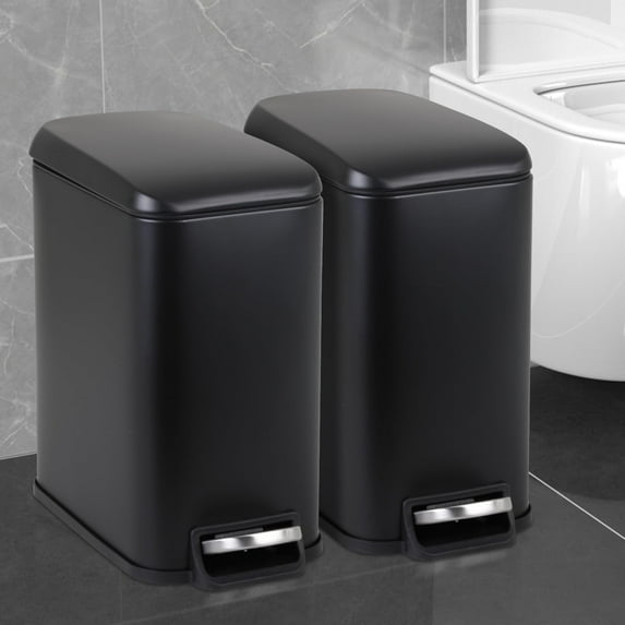 CL.HPAHKL 5L / 1.3 Gallon Slim Step Trash Can, Stainless Steel Bathroom Trash Bin with Lid & Removable Inner Bucket, Pedal Garbage Can for Bathroom,Bedroom,Home Office (2, Black)