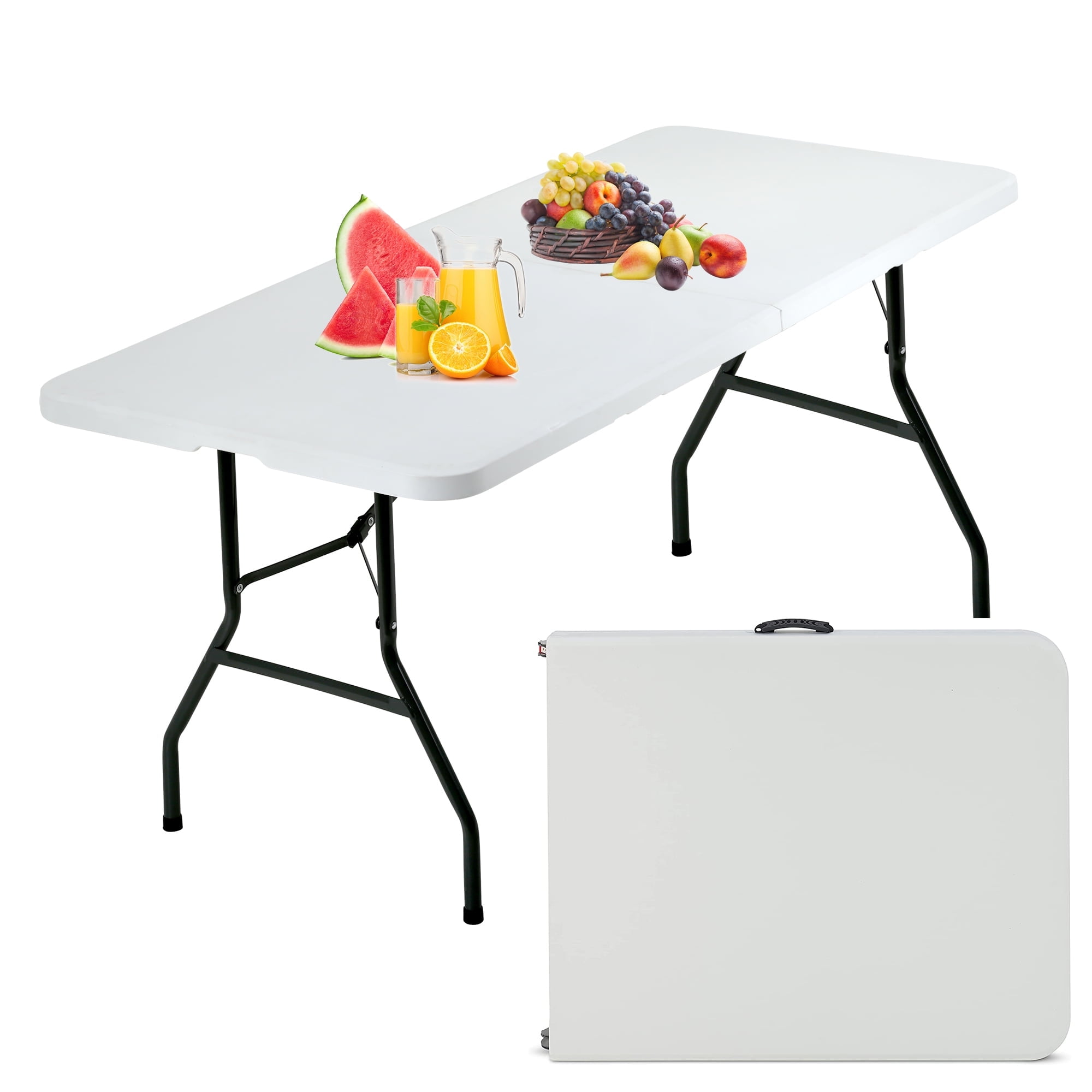 6ft Heavy Duty White Plastic Folding Table with Steel Legs