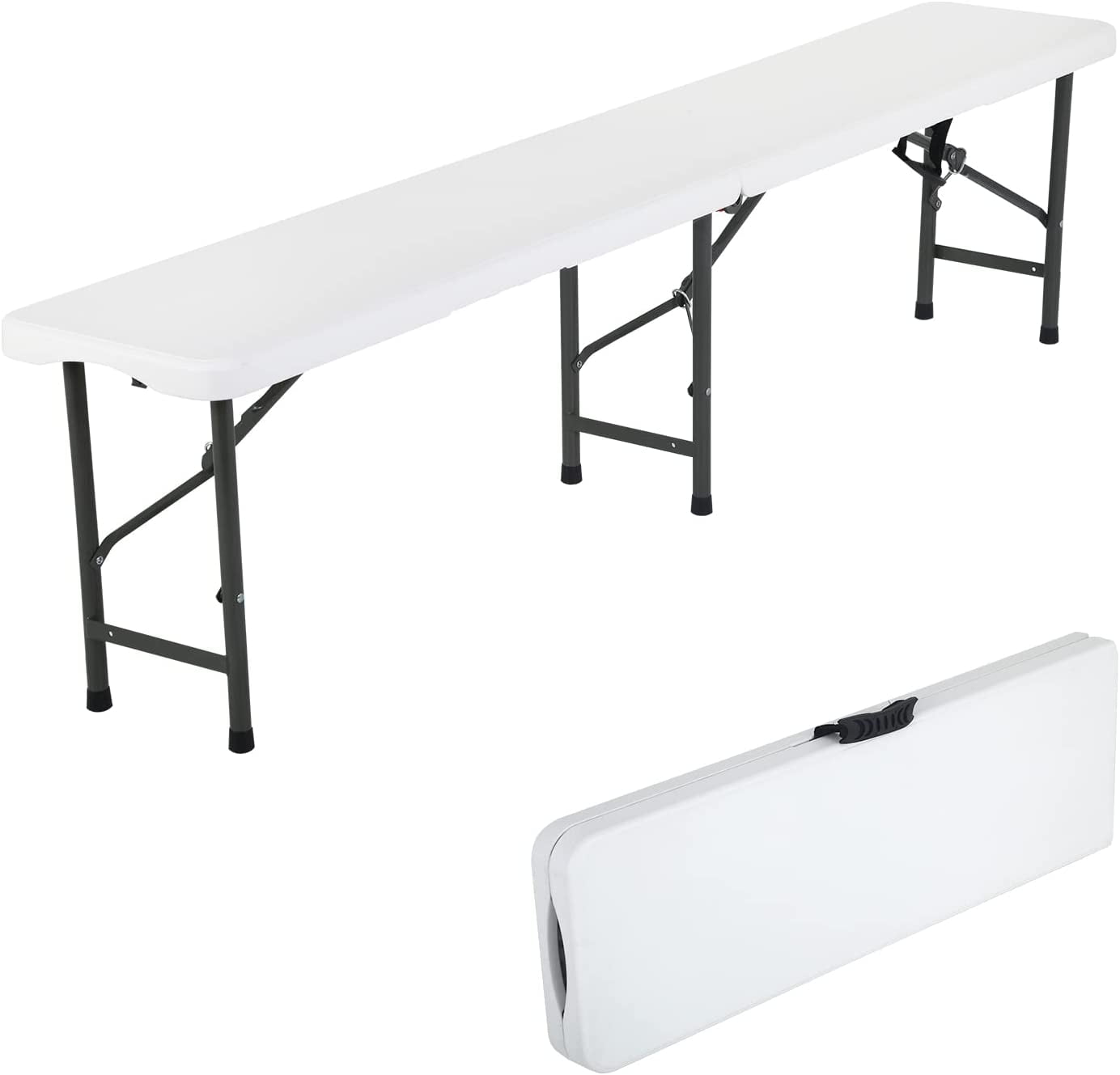 CL.HPAHKL 6 Ft Folding Plastic and Steel Bench Portable and Foldable White