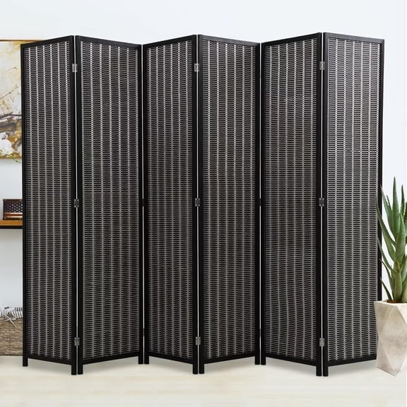 CL.HPAHKL 6 Panel Bamboo Room Divider, 6 Ft Tall Folding Privacy Screen for Room Separation, Portable Freestanding Partition with Sturdy Hinges, Wall Divider for Home Office, Living Room, Black