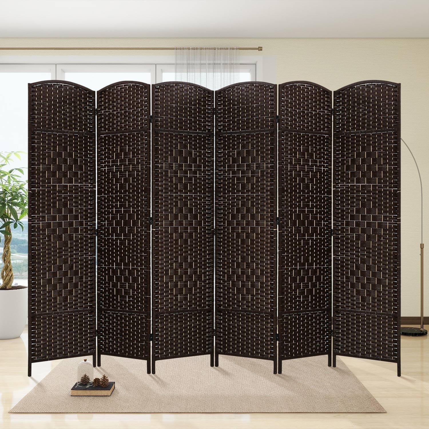 CL.HPAHKL 6 Panel Room Divider, 6 ft Tall Folding Privacy Screen Indoor Room Separators Divider Wall with Double Hinged Panels Portable Partition Wall Divider for Home Office Bedroom, Brown