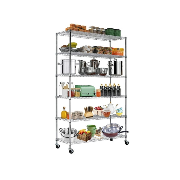 Glownary Chrome Mobile Wire Shelving Kit, Silver, 4 Adjustable Shelves ...