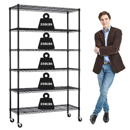 CL.HPAHKL 6-Tier Wire Rack Shelving, NSF Certified Basement Storage Shelves 2100lbs Capacity Utility Shelf Height Adjustable Metal Shelving Rack with Wheels for Restaurant Garage Pantry Home, Black