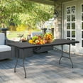 thumbnail image 1 of CL.HPAHKL 6 ft Folding Table, Heavy Duty Plastic Table with Collapsible Steel Legs Portable Table Camping with Carrying Handle Indoor Outdoor Picnic Table for Parties Wedding BBQ, Black Rattan, 1 of 7