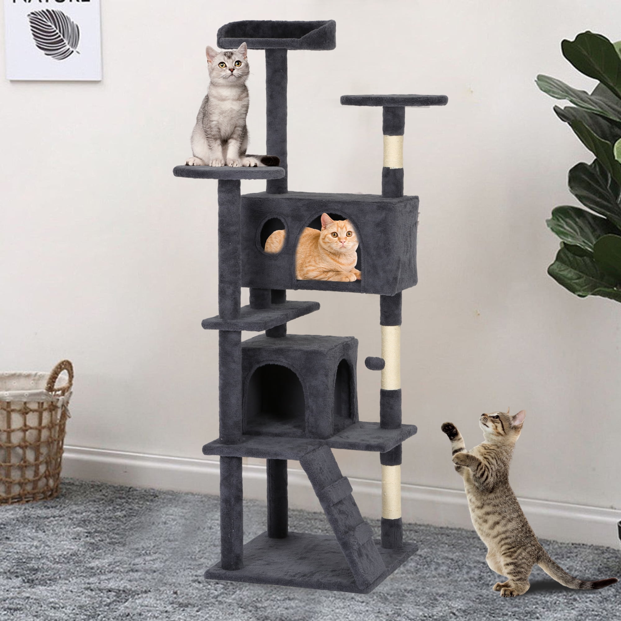 CL.HPAHKL 62 in Cat Tree Tower, Multi-Level Cat Condo Furniture with Scratch Post & Funny Toys for Kittens Pet House Play, Dark Gray