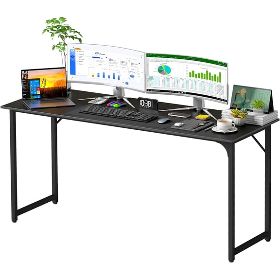 CL.HPAHKL 63 inch Computer Desk, Modern Home Office Desk with Metal Frame & Wood Tabletop, Simple Style Writing Study Work Table PC Desk for Home Bedroom, Black