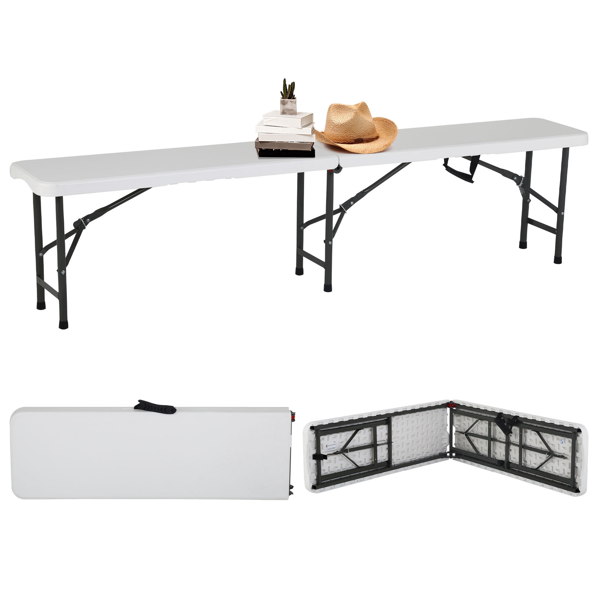 6-Foot White Plastic Folding Outdoor Picnic Bench