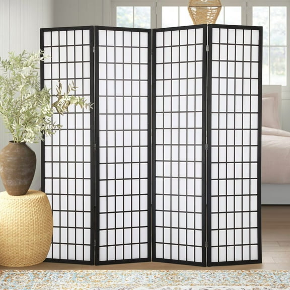 CL.HPAHKL 6Ft Tall 4 Panel Oriental Shoji Screen, Folding Japanese Room Divider with Solid Wood Frame, Portable Decoration Privacy Screen for Home Office Bedroom Restaurant, Square Grid