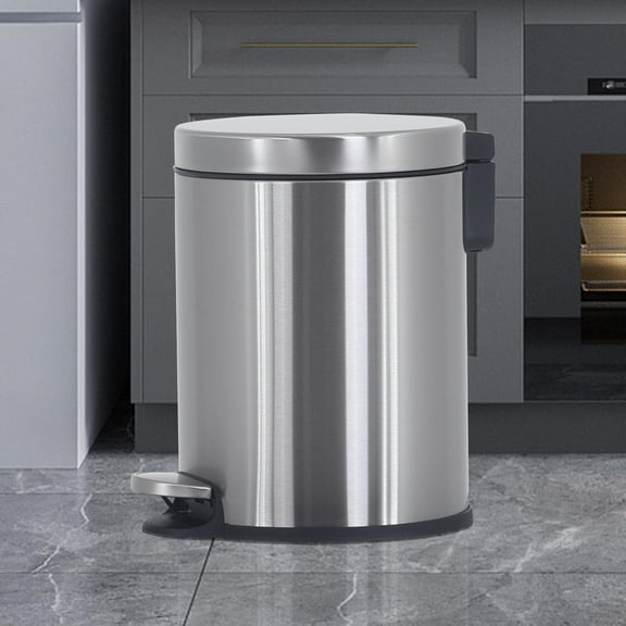 CL.HPAHKL 6L / 1.6 Gallon Round Portable Pedal Garbage Can, Stainless Steel Step Trash Can with Soft Close Lid, Mini Waste Basket with Removable Inner Bucket for Bathroom Bedroom (1, Silver)