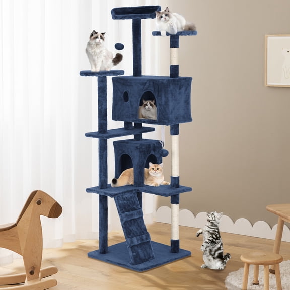 CL.HPAHKL 70in Cat Tree Tower, Multi-Level Cat Tower Furniture Activity Center with Platform Scratching Posts Stand House Condo and Toy, Cat Condos for Indoor Cats Activity Relaxing, Navy Blue