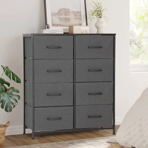 CL.HPAHKL 8 Drawer Fabric Dresser, Chest of Drawers with Wood Top for Bedroom, Black