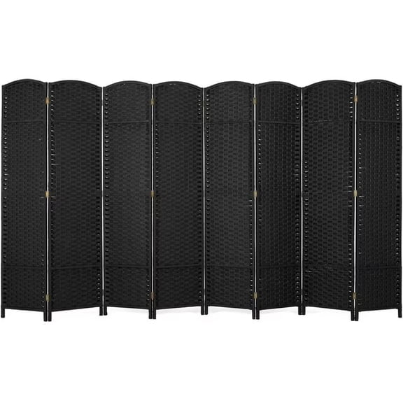CL.HPAHKL 8 Panel Room Divider 5.57 ft Tall, Folding Privacy Screen with Hand-Woven Design & Solid Wood Frame, Freestanding Room Partition Panel for Home, Office, Black