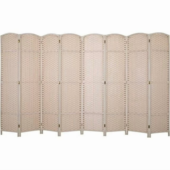 CL.HPAHKL 8 Panel Room Divider 5.57 ft Tall, Folding Privacy Screen with Hand-Woven Design & Solid Wood Frame, Freestanding Room Partition Panel for Home, Office, Beige
