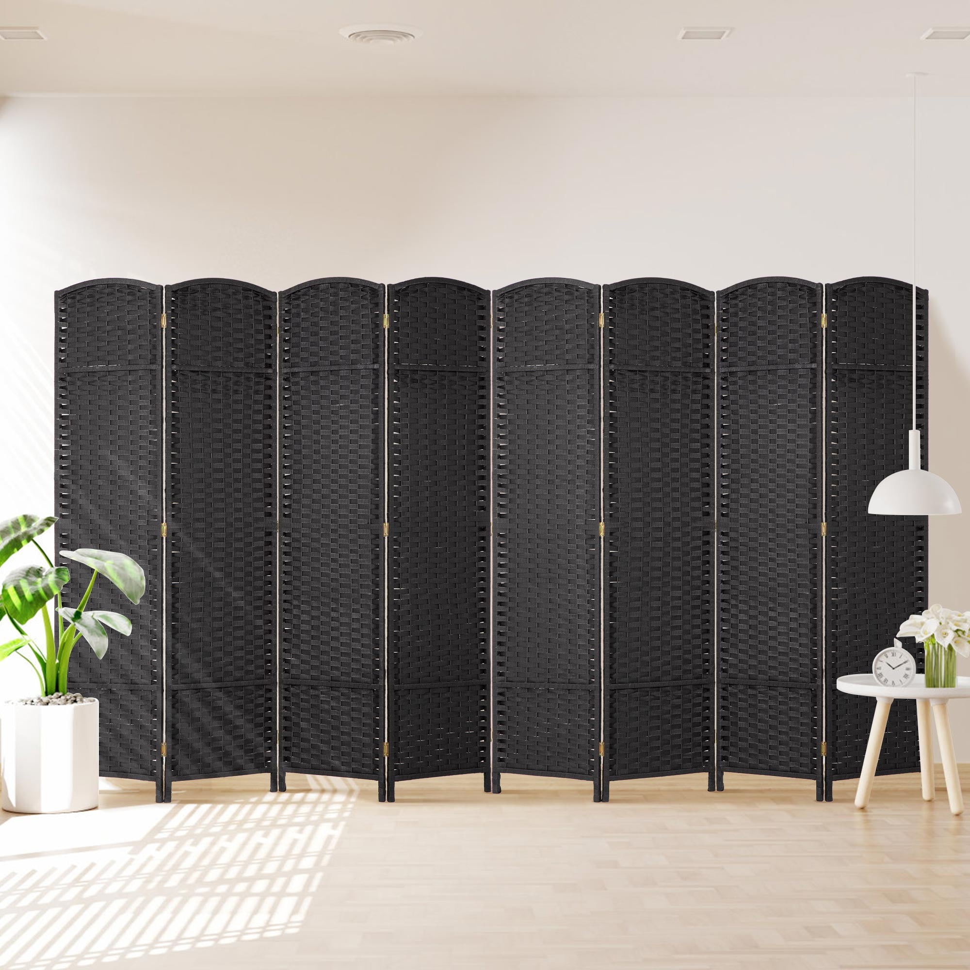 CL.HPAHKL 8 Panel Room Divider, Folding Privacy Screen 5.57 FT Tall Portable Wooden Wall Divider, Black