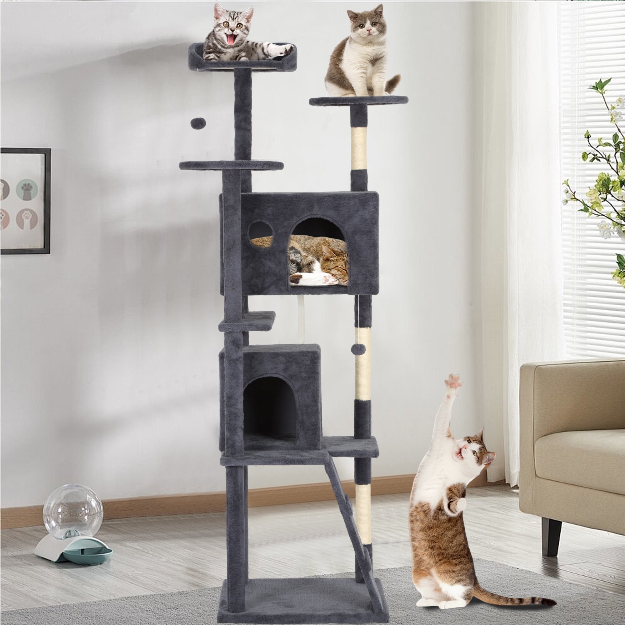CL.HPAHKL 81 in Cat Tree Tower, Multi-Level Cat Condo Furniture with Scratch Post & Funny Toys for Kittens Pet House Play, Dark Gray