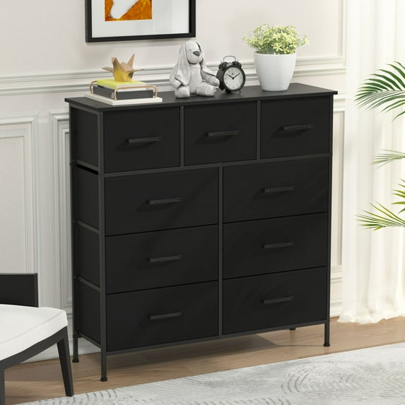 CL.HPAHKL 9 Drawer Dresser for Bedroom, Fabric Storage Organizer with Sturdy Metal Frame & Wood Top, Chest of Drawers for Bedroom, Closet, Living Room, Black