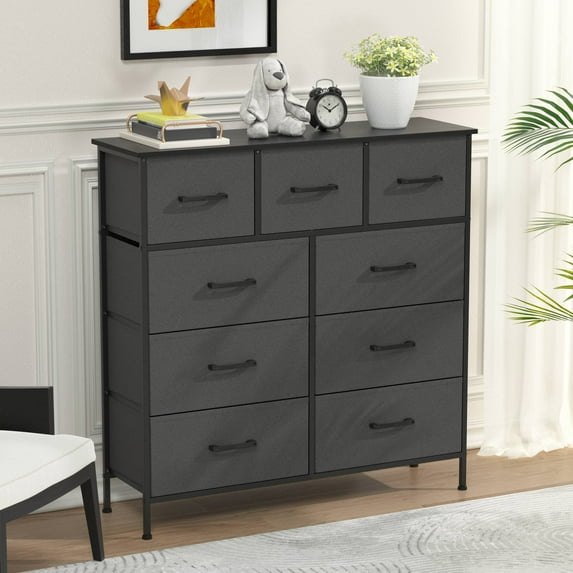 CL.HPAHKL 9 Drawer Dresser for Bedroom, Fabric Storage Organizer with Sturdy Metal Frame & Wood Top, Chest of Drawers for Bedroom, Closet, Living Room, Gray