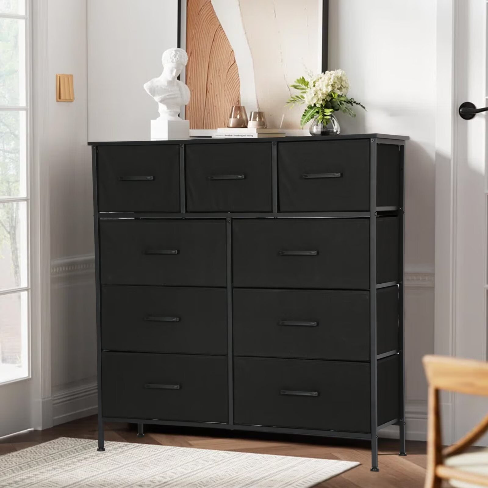 black dresser wood top Jasper Fluted Wood Bedroom Set Black Oak