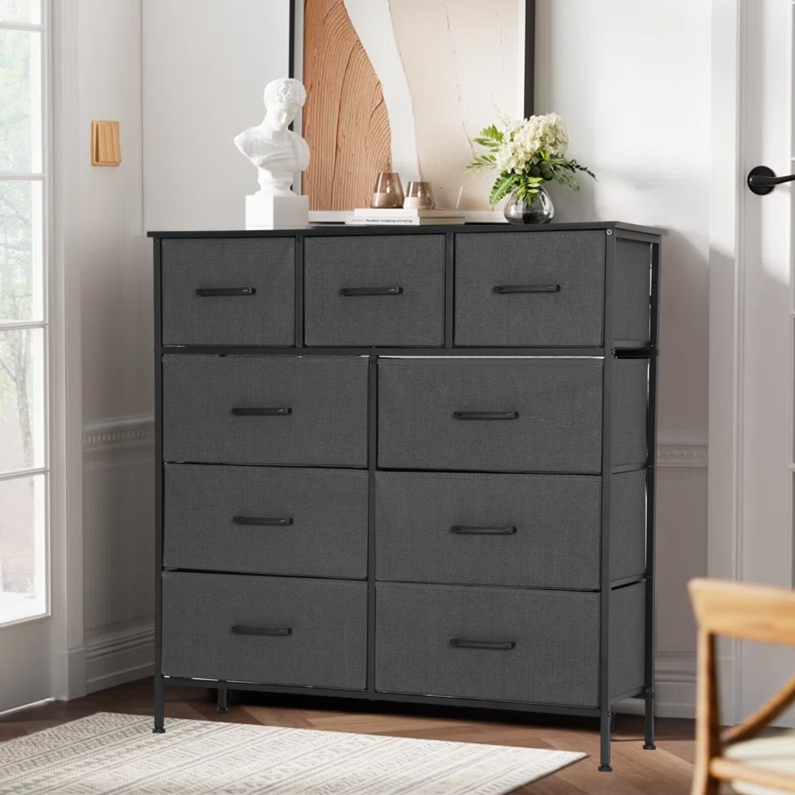 CL.HPAHKL 9 Drawer Fabric Dresser, Chest of Drawers with Wood Top for ...