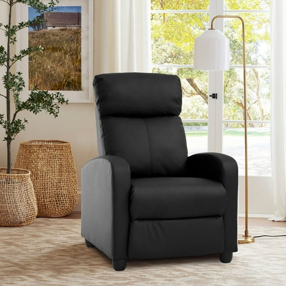 CL.HPAHKL Adjustable Reclining Chair, Small Recliner Sofa Chair with Thick Seat Cushion PU Leather Winback Single Sofa with Lumbar Support Push Back Recliner Chair for Bedroom, Home Theater, Black