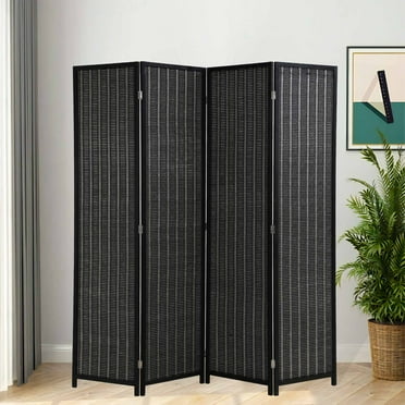 CL.HPAHKL Bamboo Room Divider 4 Panel Folding Privacy Screen Freestanding Wall Divider 6 ft Tall Room Partitions and Dividers for Home Bedroom Living Room, Black
