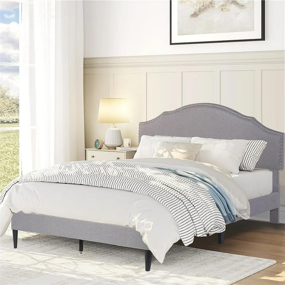 CL.HPAHKL Bed Frame Full Size with Headboard, Wood Mattress Foundation Platform Bed, Wood Slat Support Mattress Frame Bed, No Box Spring Needed, Easy Assembly, No Noise, Grey