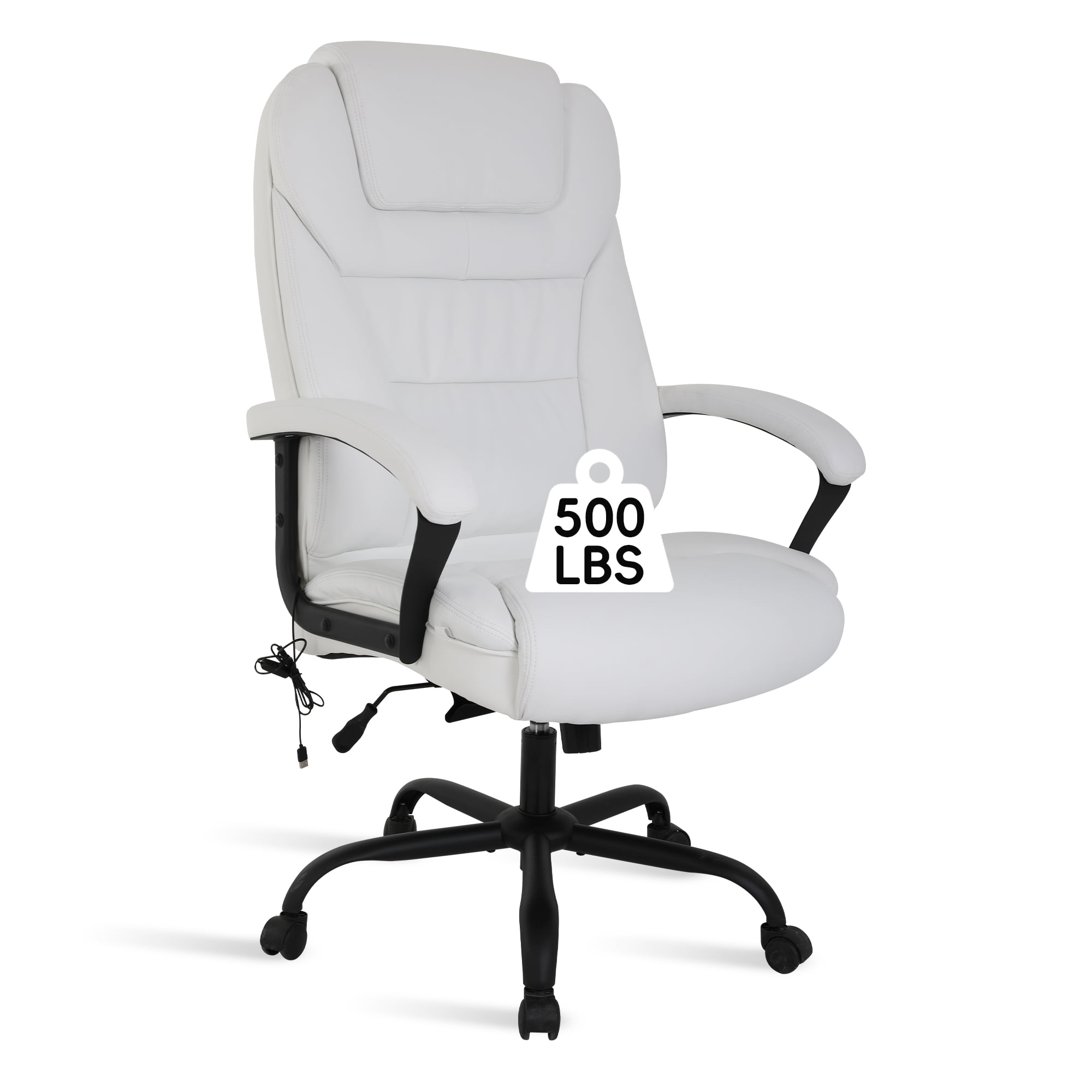 CL.HPAHKL Big and Tall Office Chair 500lbs Wide Seat Ergonomic Computer Desk Chair with Lumbar Support Arms High Back PU Leather Executive Task Swivel Rolling Chair, White