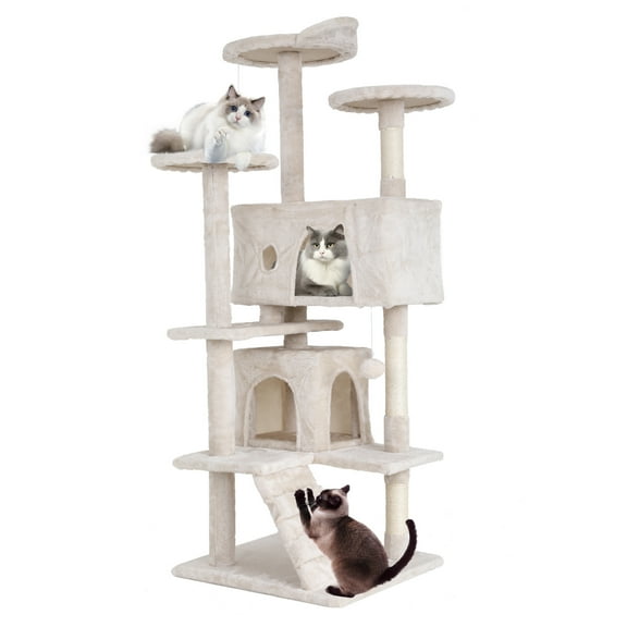 CL.HPAHKL Cat Tree Tower Tall for Indoor Cats, 54in Multi-Level Durable Cat Tower Cat Condo Scratch Post with Natural Sisal Rope Cat Stands for Cats Kitten, Beige