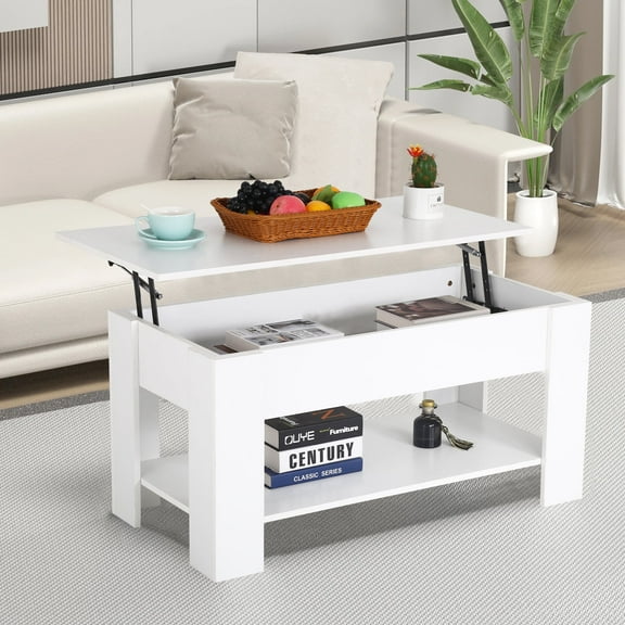 CL.HPAHKL Coffee Table with Lifting Top, Lift Top Coffee Table with Storage Shelf, Hidden Compartment and Metal Frame,Center Coffee Table for Living Room Reception Room Office, White