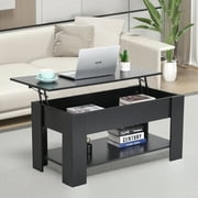 CL.HPAHKL Coffee Table with Lifting Top, Lift Top Coffee Table with Storage Shelf, Hidden Compartment and Metal Frame,Center Coffee Table for Living Room Reception Room Office, Black