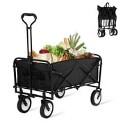 CL.HPAHKL Collapsible Wagon, Heavy Duty Utility Foldable Wagons Carts with Wheels, Folding Beach Wagon Grocery Wagon for Camping Garden Shopping Sports Outdoor Use, Black