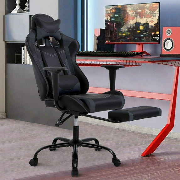 CL.HPAHKL Comfortable Computer Chair, Video Gamer Chair Ergonomic Desk Chair with Headrest Lumbar Support Adjustable Armrest Recliner Game Chair with Footrest PC Chair, Gray
