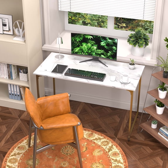 CL.HPAHKL Computer Desk, 47 inch Simple Wood PC Desk for Home, Office, Study, Writing, Gold