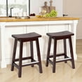 thumbnail image 1 of CL.HPAHKL Counter Height Bar Stools Set of 2, 24 Inch Kitchen Counter Stools Backless Wooden Barstools Solid Wooden Saddle Stools with Footrests for Kitchen Island, Dining Room, Pub, Cafe, Brown, 1 of 10