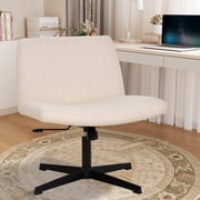 CL.HPAHKL Criss Cross Chair, Modern Height Adjustable Cross Legged Office Chair Armless Fabric Wide Desk Chair No Wheels Swivel Vanity Chairs with Backs for Home Office, Small Space (1, Beige)