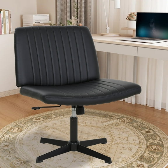 CL.HPAHKL Criss Cross Desk Chair, Height Adjustable Comfy Computer Task Chairs with Back No Wheels Armless Cross Legged Chair Modern Vanity Swivel Chair for Home Office Bedroom (1, Black)