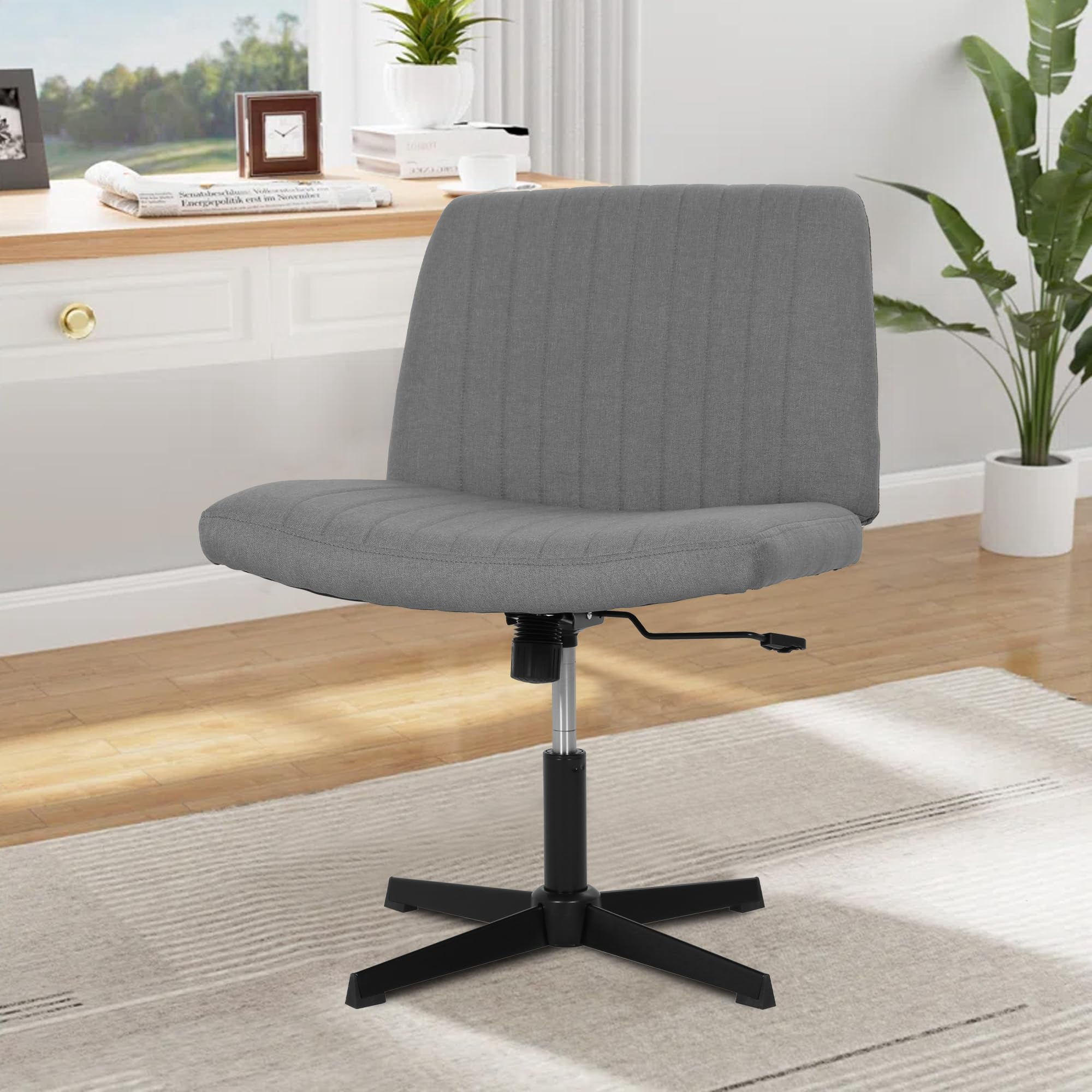 CL.HPAHKL Criss Cross Legged Office Chair, Swivel Height Adjustable Ergonomic Desk Chair No Wheels Armless, Wide Seat Modern Computer Task Vanity Chair for Small Spaces - Gray, Pack of 1