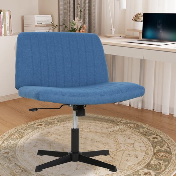 CL.HPAHKL Criss Cross Office Chair, Comfortable Desk Chair No Wheels Height Adjustable Home Office Chair without Arms Cross Legged Office Chair for Reading, Computer Gaming, Vanity (1, Blue)
