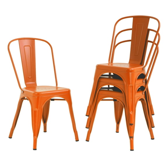 CL.HPAHKL Dining Chairs Set of 4, Metal Kitchen Chairs 330LBS Weight Capacity, Stackable Indoor Outdoor Chairs for Kitchen Dining Room Café Restaurant Bistro Patio Bar Chairs, Orange