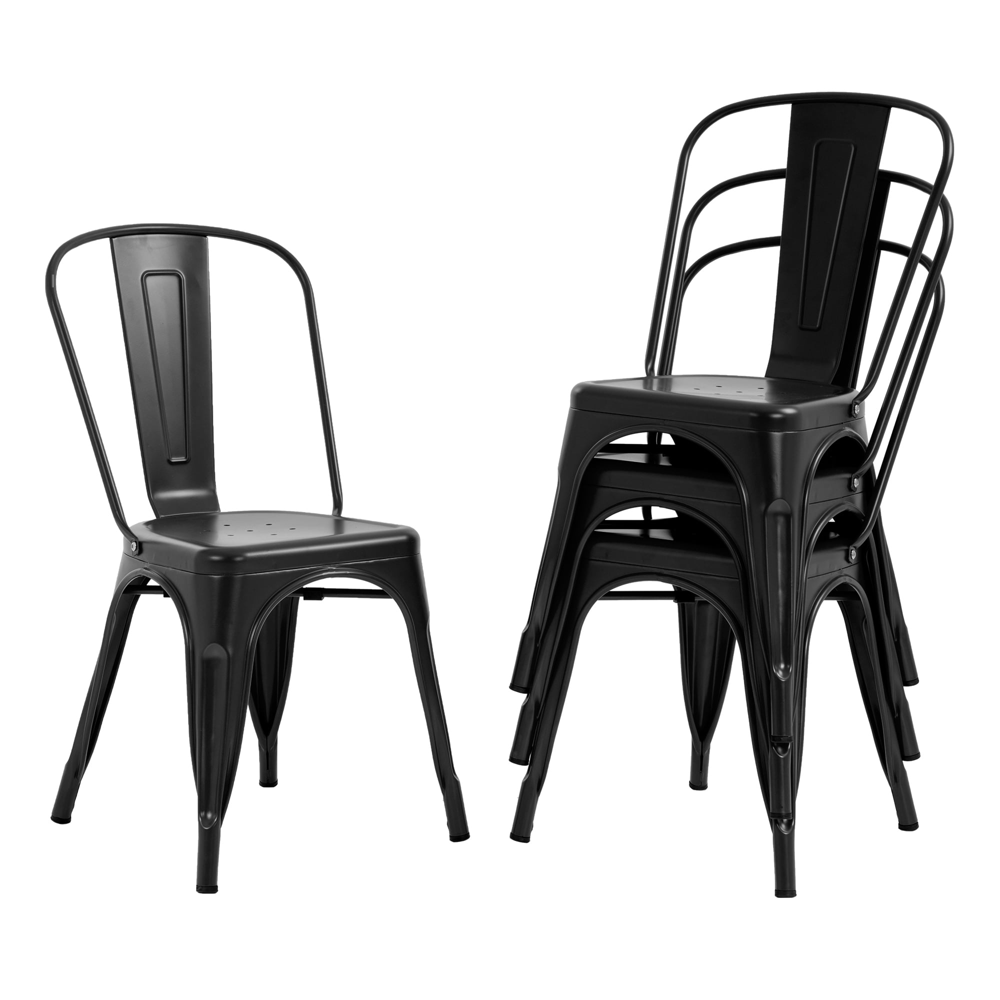 CL.HPAHKL Dining Chairs Set of 4, Metal Kitchen Chairs 330LBS Weight Capacity, Stackable Indoor Outdoor Chairs for Kitchen Dining Room Café Restaurant Bistro Patio Bar Chairs, Black