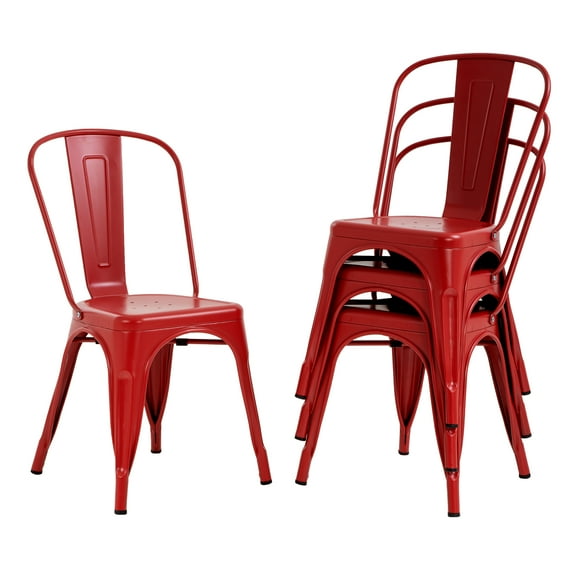 CL.HPAHKL Dining Chairs Set of 4, Metal Kitchen Chairs 330LBS Weight Capacity, Stackable Indoor Outdoor Chairs for Kitchen Dining Room Café Restaurant Bistro Patio Bar Chairs, Red