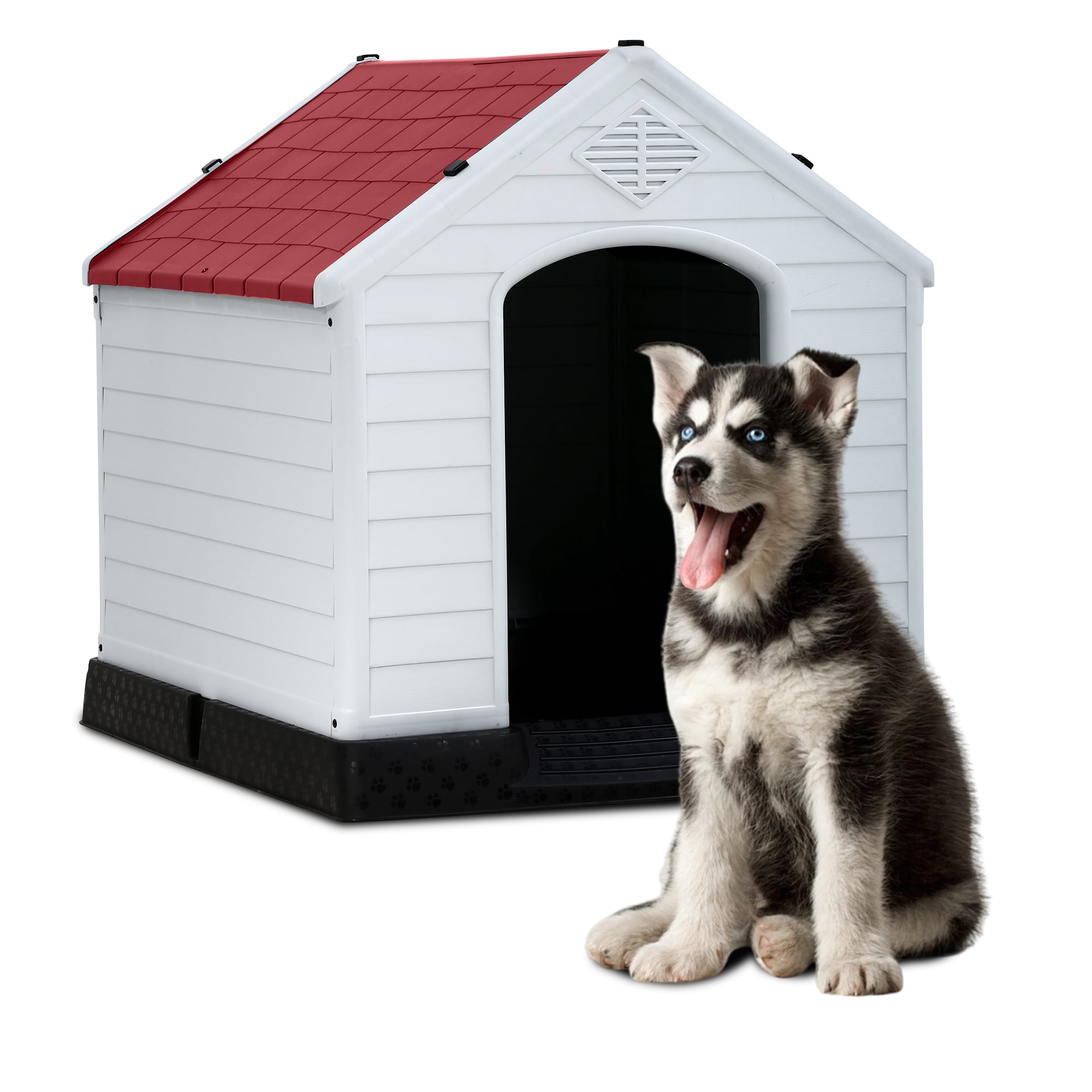 Free Shipping Dextrus Large Plastic Dog House Outdoor Indoor Dog Puppy Shelter Water Resistant with Air Vents and Elevated Floor Spacious and Durable 28.5 L 26 W 28 H Green Walmart