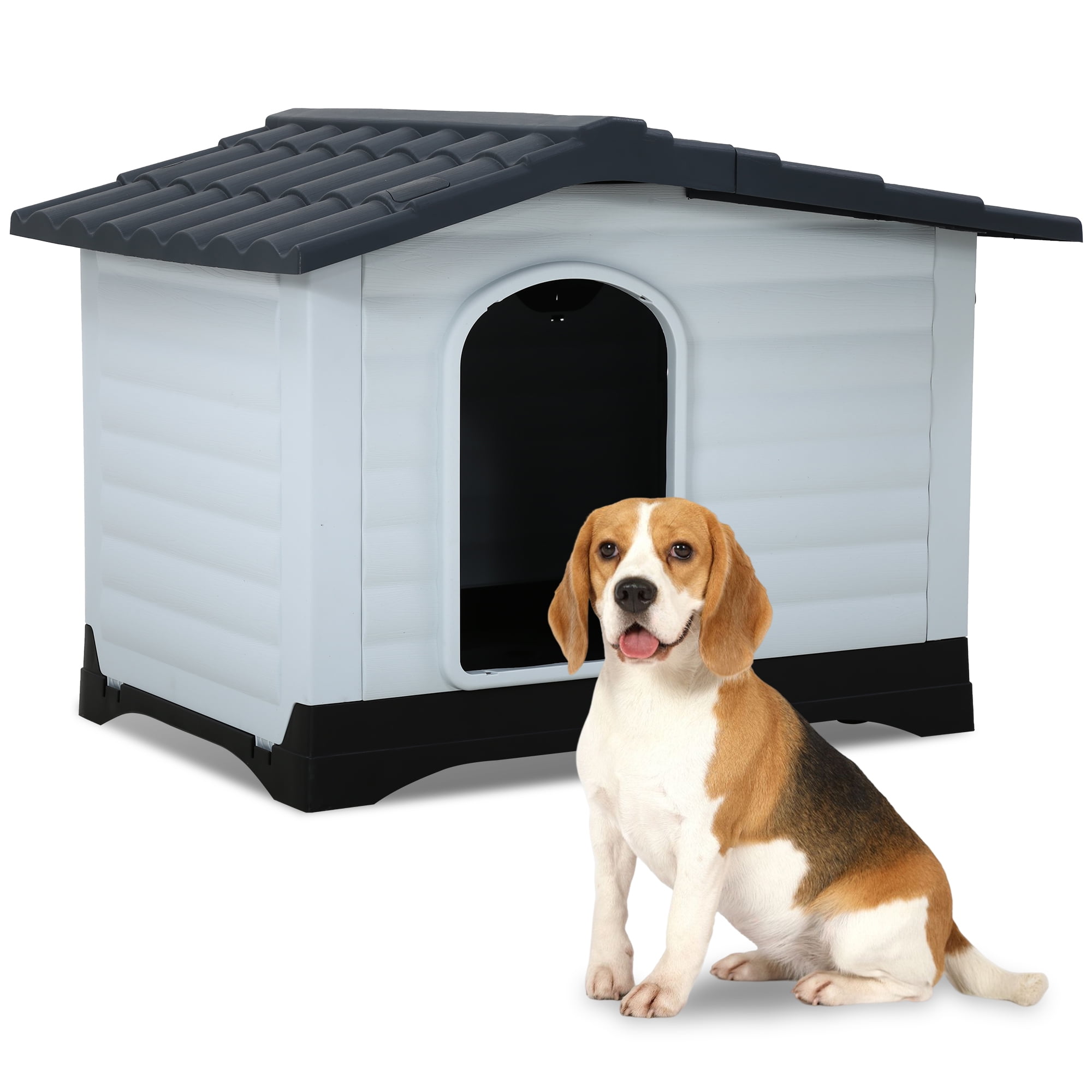 CL.HPAHKL Dog Houses, Outdoor Dog House Weatherproof Ventilate Waterproof Doghouse Puppy Shelter with Elevated Floor and Air Vents Insulated Dog House (21.2" L x 31.6" W x 25.1" H, Black)