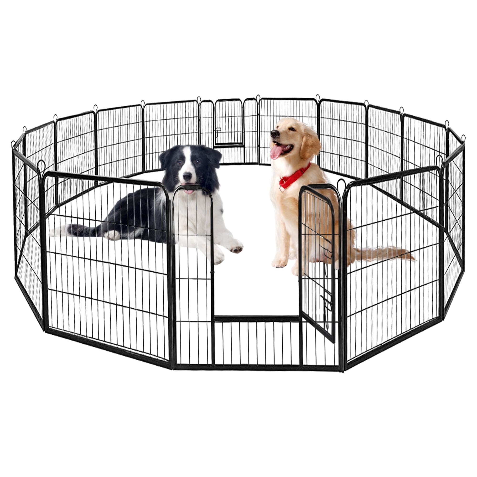 Black Metal 32" Height 16-Panel Dog Playpen with Doors